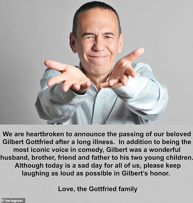 Sad farewell: Longtime comedian Gottfried dies at 67, his family announced Tuesday on Twitter