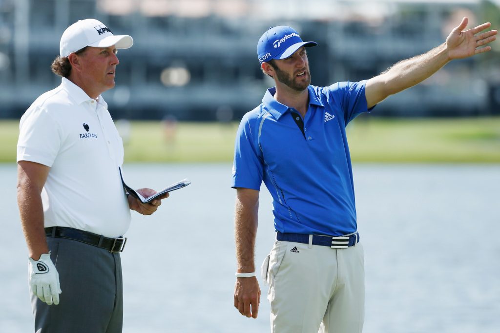 Phil Mickelson (left) and Dustin Johnson in 2014.