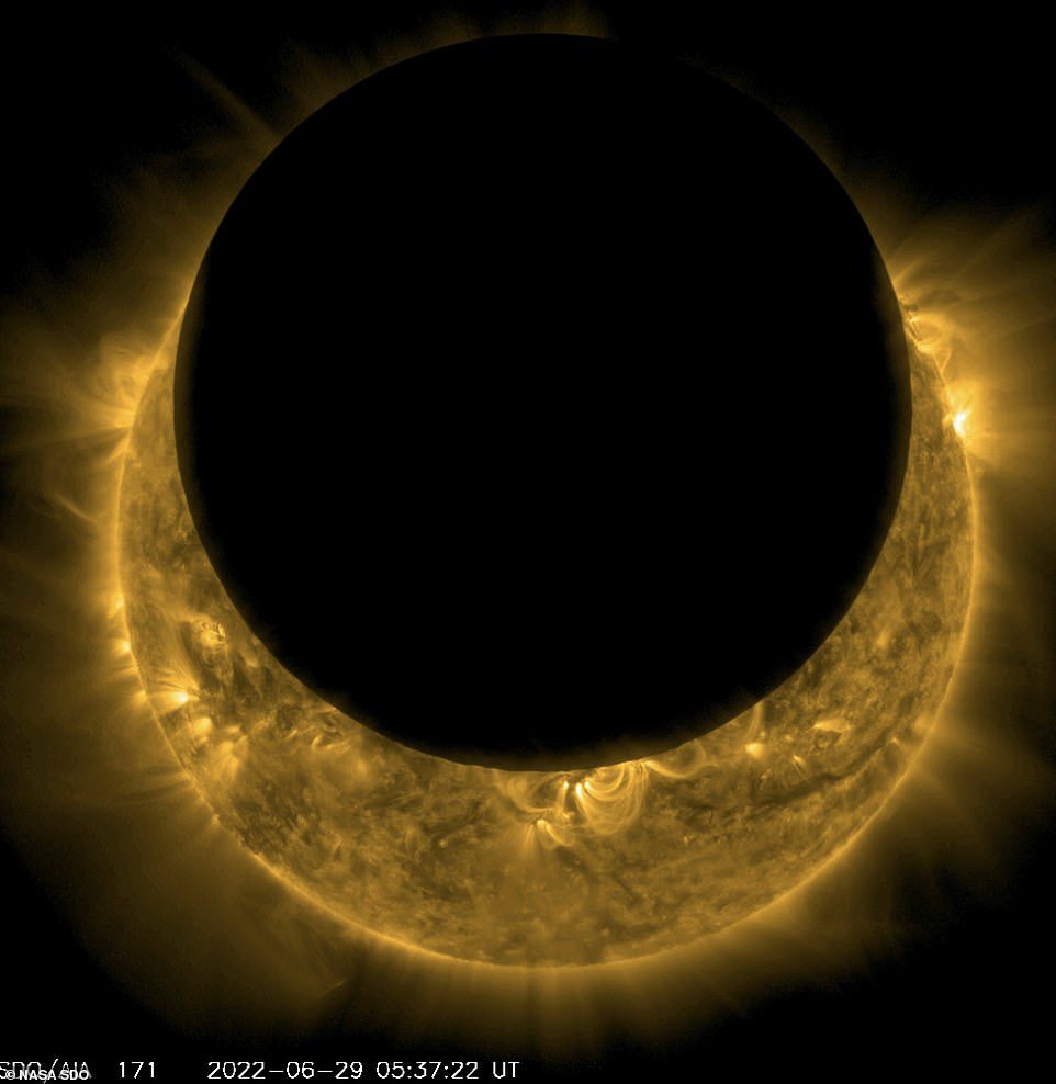 The Solar Dynamics Observatory (SDO) imaged the moon passing in front of the sun yesterday from about 5:20 a.m. GMT (1:20 a.m. ET).