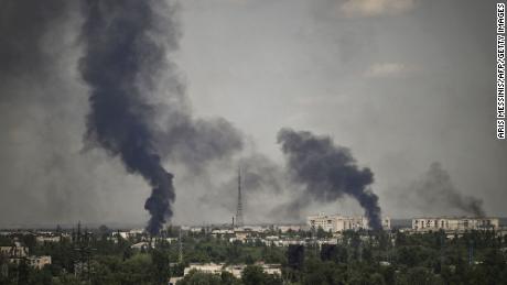 Smoke rises over Severodonetsk during heavy fighting between Ukrainian and Russian forces.