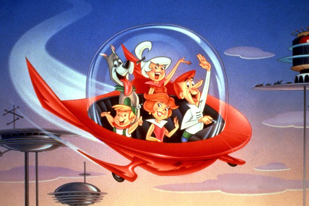 Family in their flying car.