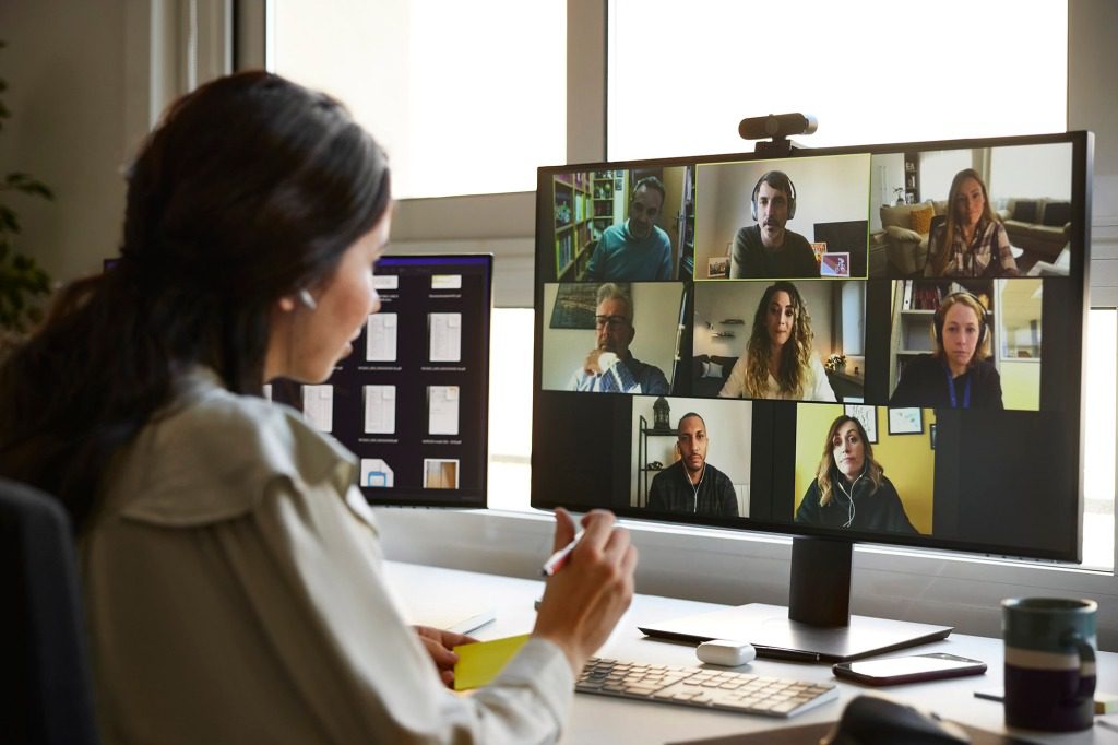 Woman in a video meeting.