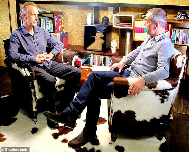 Evans and James Nesbitt sit down for interviews as part of the TV show Living the Life in 2012