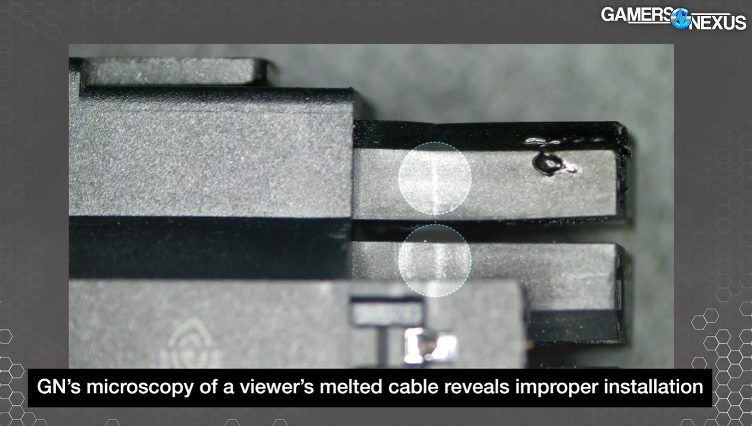 Screenshot of a video showing a connector with clear lines on its plastic poles.