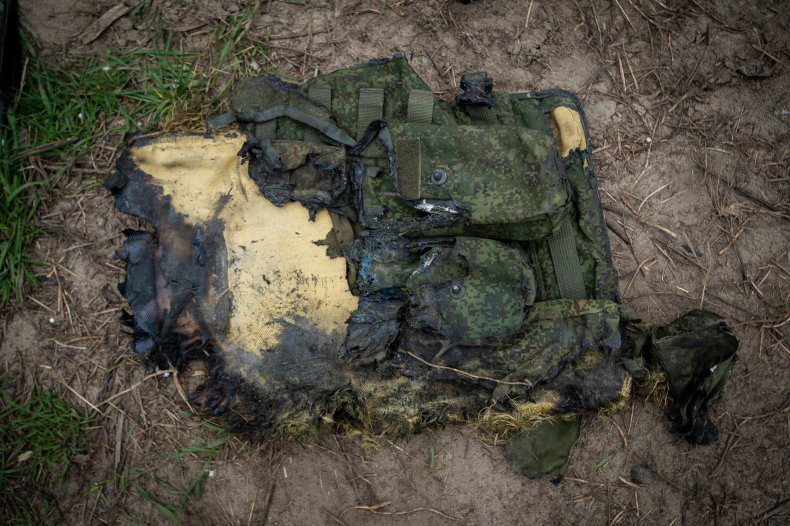 Burnt Russian jacket in Boca Kyiv, Ukraine