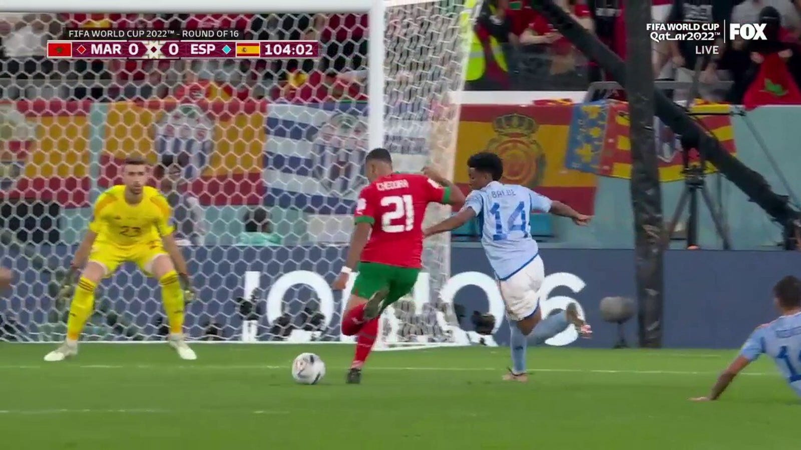 Walid Chedira's shot for Morocco was saved by Spanish goalkeeper Unai Simon